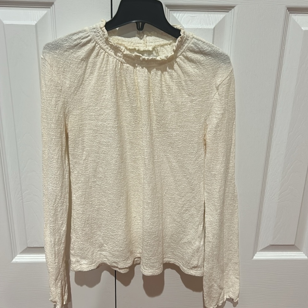 Madewell White Ruffled Long Sleeve Blouse